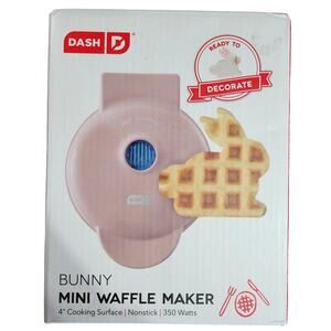 Dash Bunny Mini Waffle Maker Pink Nonstick 4” Easter Breakfast Kitchen Appliance